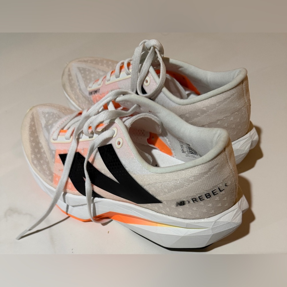 New Balance White and Orange FuelCell Running Shoe with Black N Logo - Picture 7 of 8